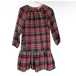 LDT Rachel Plaid Round Neck 3/4 Puff Sleeve Ruffled‎ Poof Swing Dress Size 2/S